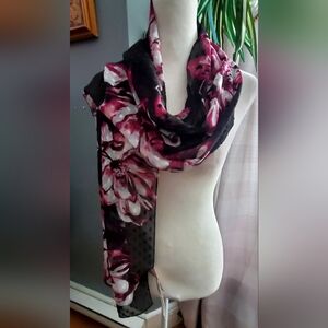 Chico's Black and Pink Floral Scarf